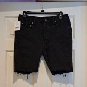 New Free People Avery Bermuda Denim Raw Hem Shorts Black Size 27 NWT
